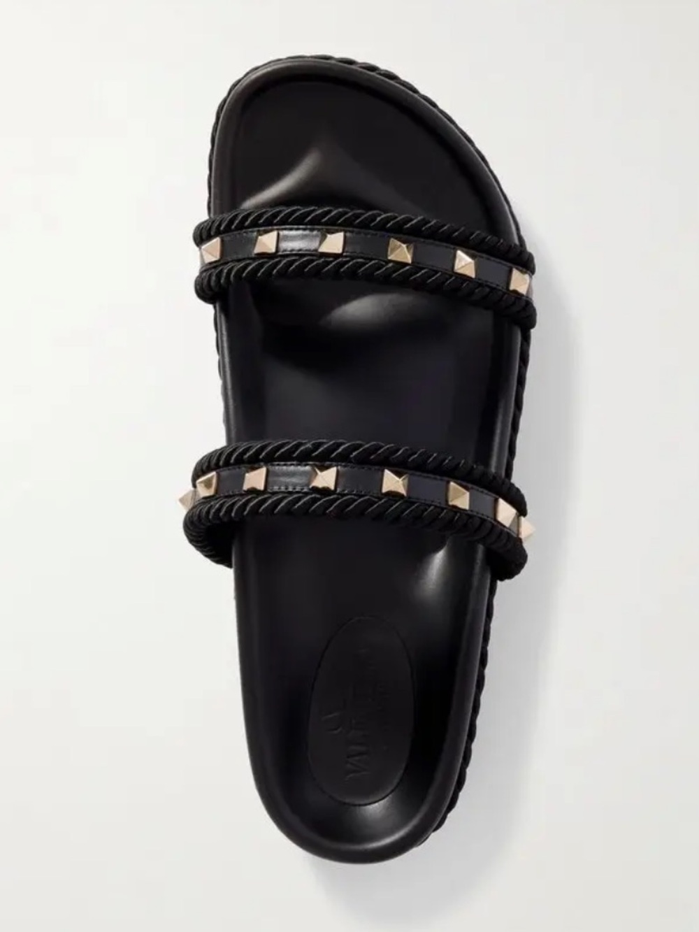 Valentino Black Slide Sandals with Gold Pyramid Studs